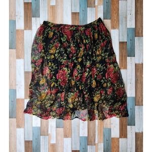 Vintage 80s Rich Mans Collection Womens Floral Sheer Midi A Line Skirt Sz Large